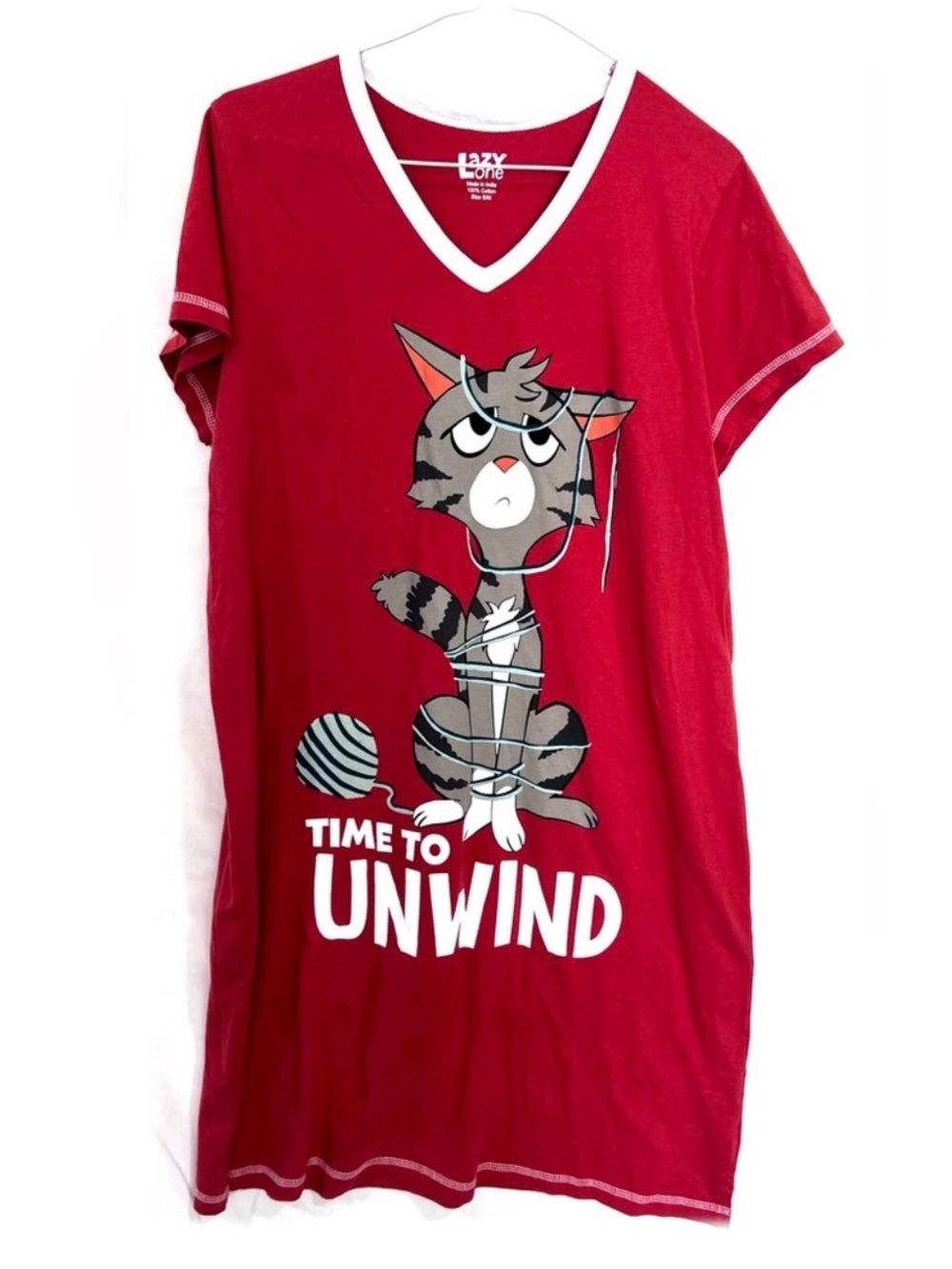 Lazy One Red and White Cotton Nightshirt - Picture 3 of 5